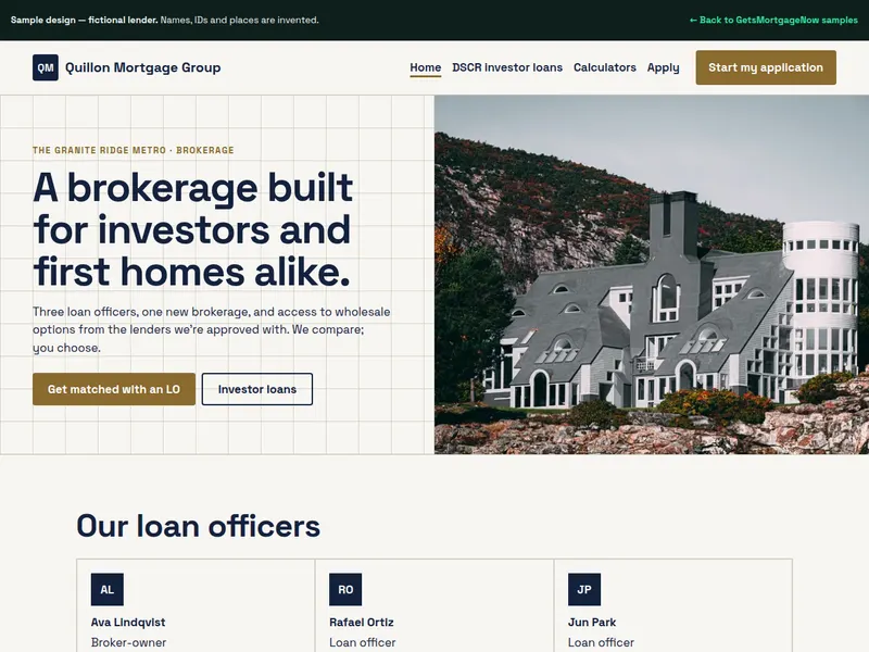 Screenshot of the Quillon Mortgage Group sample website
